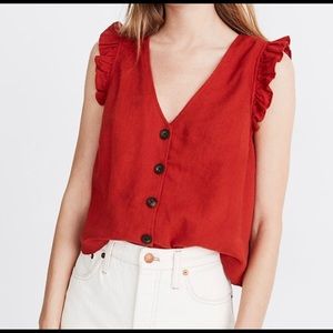 Madewell Ruffle Sleeve Red Tank Top